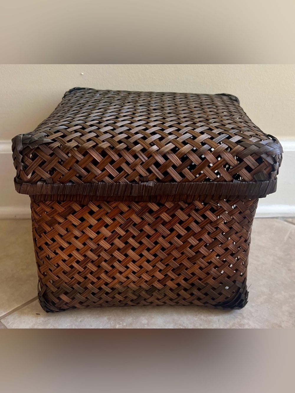 Woven Brown Storage Basket with Lid - Home Accents